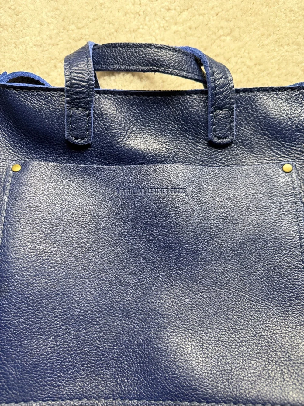 Portland Leather Navy Blue Pebbled Leather Tote - Picture 2 of 5